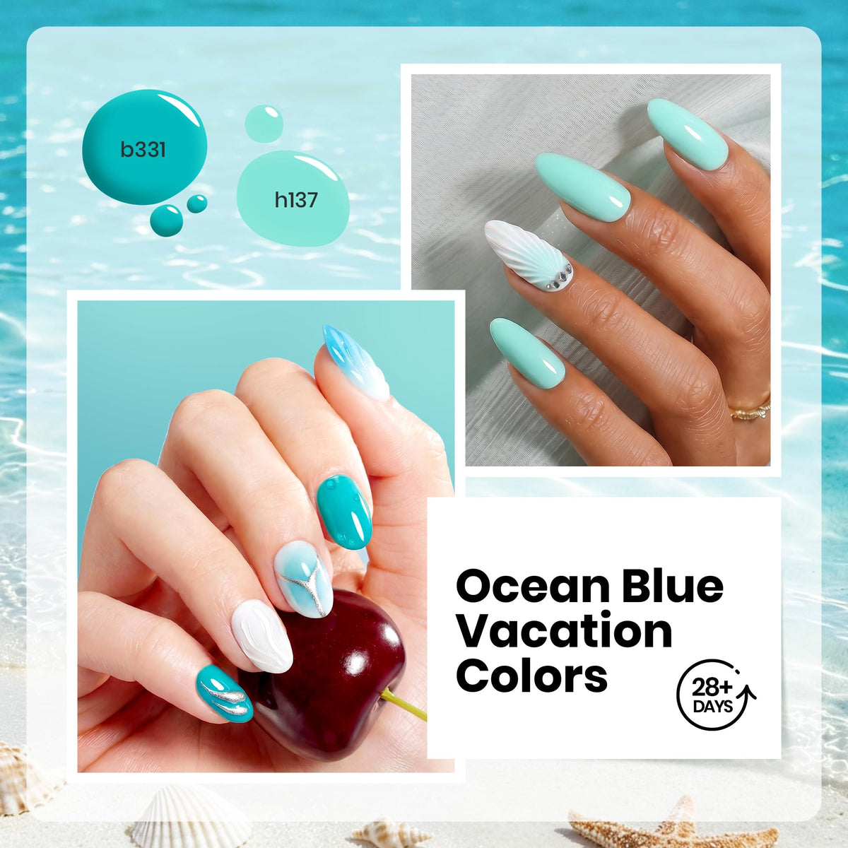 Beetles nail in use styled at the beach, showcasing durable glossy summer manicure