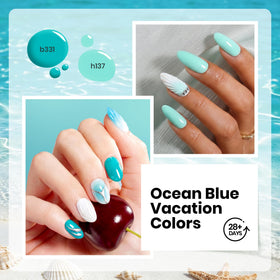 Beetles nail in use styled at the beach, showcasing durable glossy summer manicure