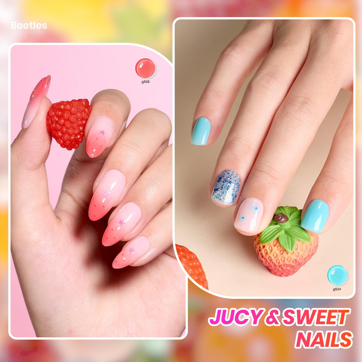 Beetles nail in use with strawberry red jelly showing glossy cured finish