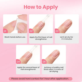 Beetles nail strengthener applied on natural nails demonstrating strengthened, neat tips
