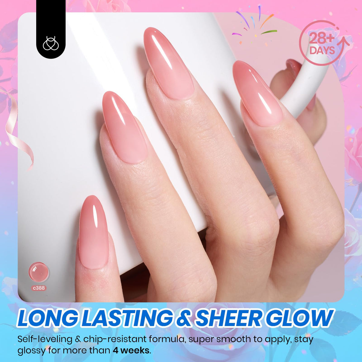 Beetles nail swatch chart on fingers illustrating buildable coverage and shade range