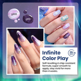Beetles nail swatch on hand model showing chameleon shimmer and wearable finish benefit
