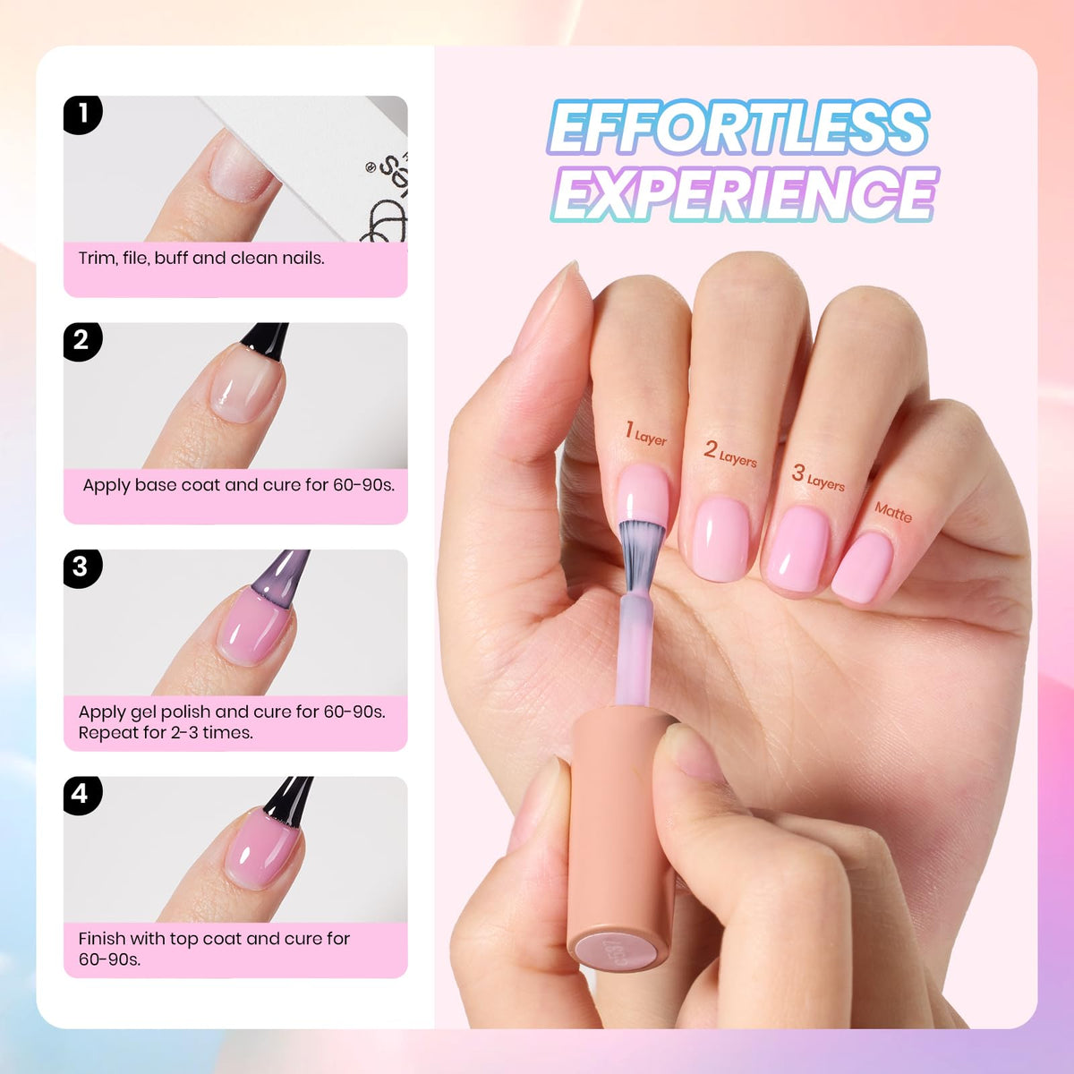 Beetles nail swatch fan with six cured pastel jelly shades for reference