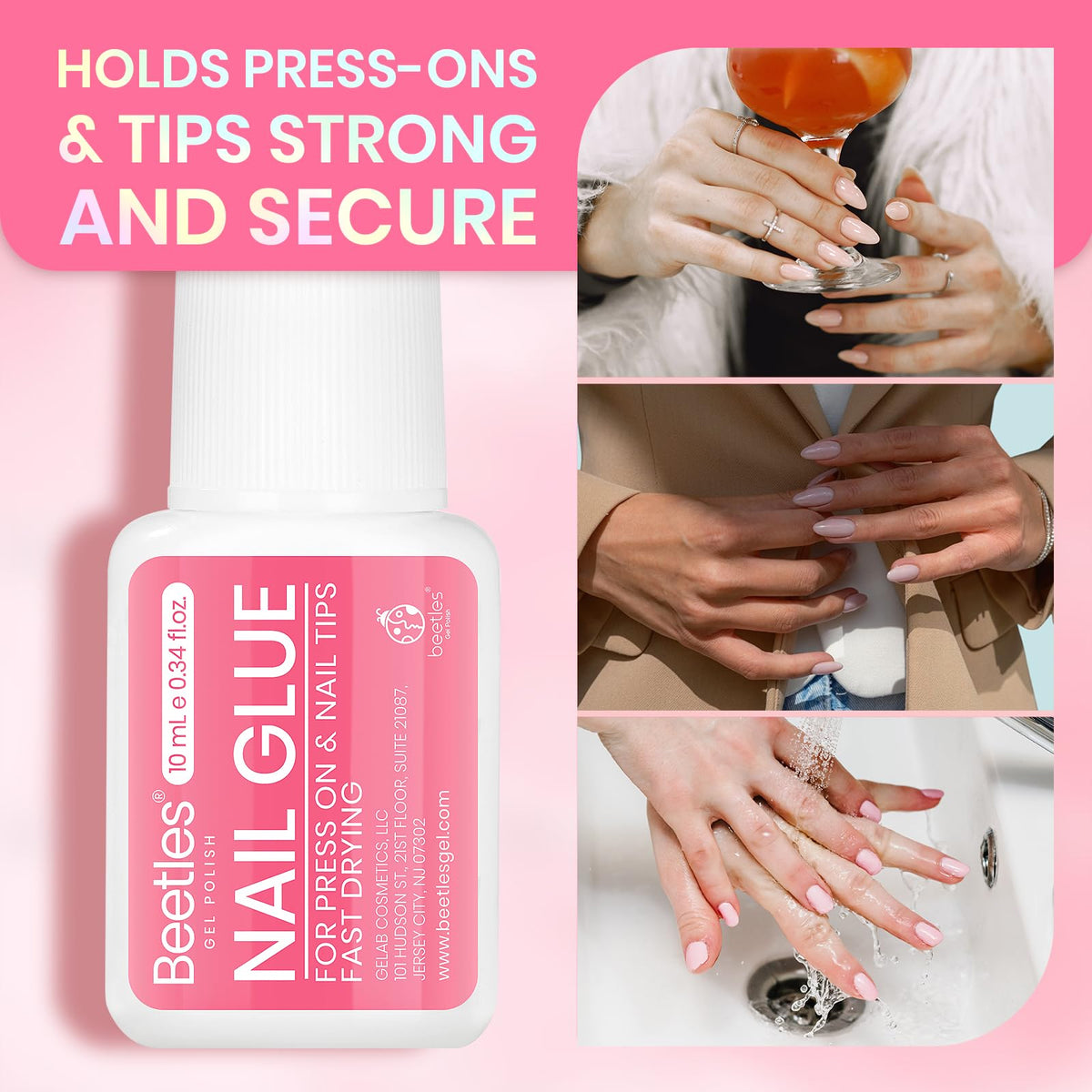 Beetles nail tips bonded side view illustrating strong adhesion and natural finish