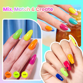 beetles nails in use on beach showing bright neon manicure durability
