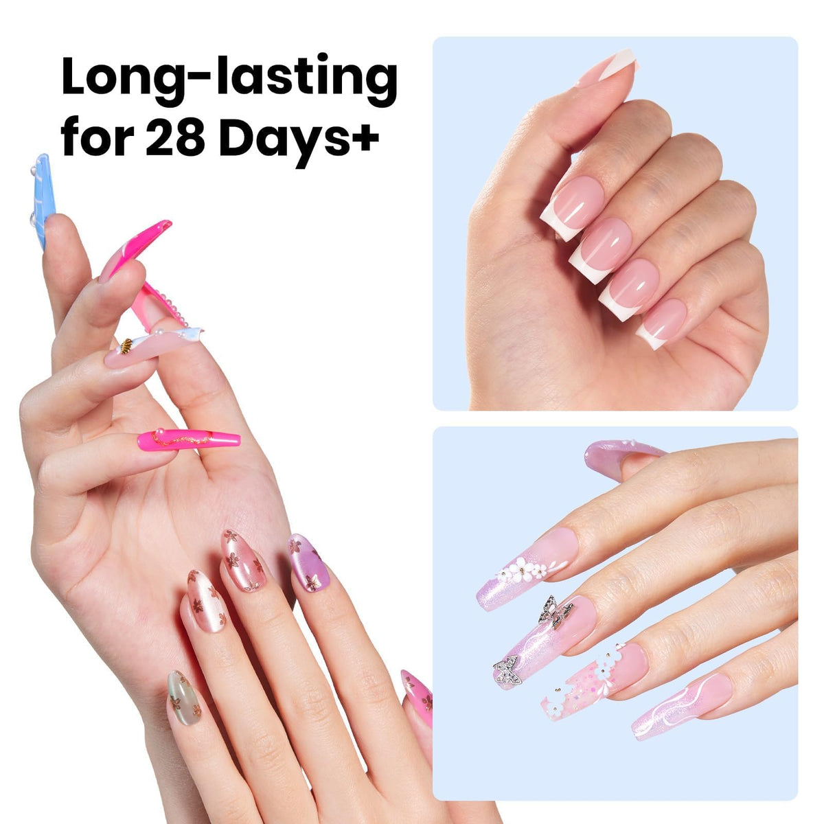 Beetles gel being used to attach press-on nails for quick application benefit