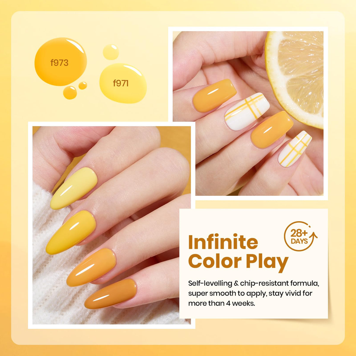 beetles on nails styled manicure showing glossy cured yellow polish benefit