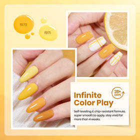 beetles on nails styled manicure showing glossy cured yellow polish benefit