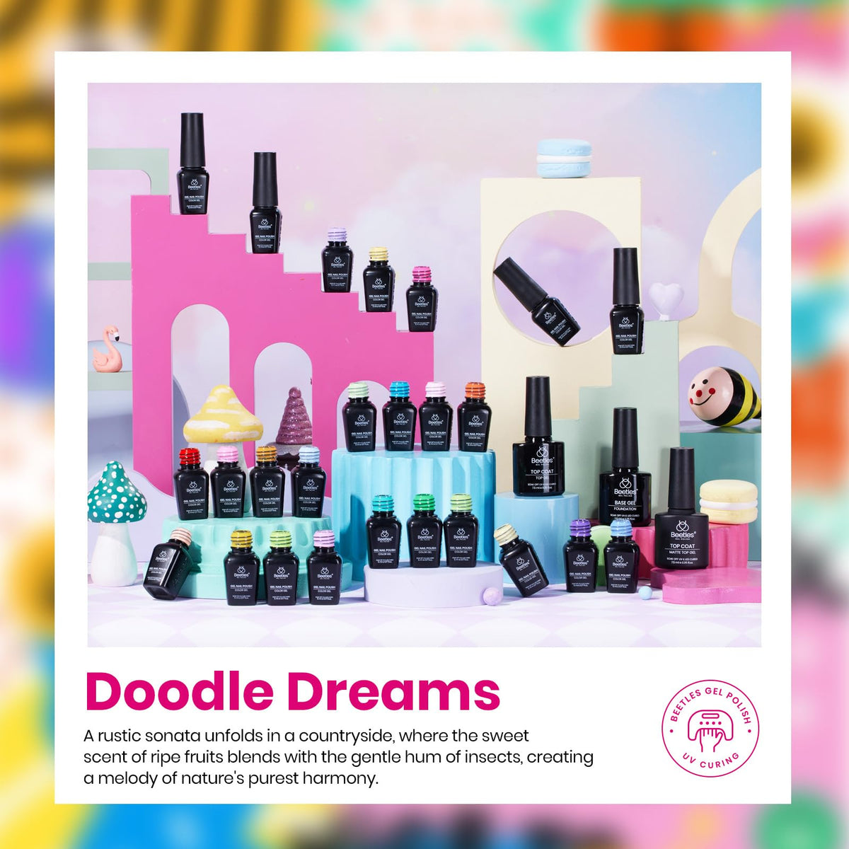 Beetles model wearing summer neon manicure demonstrating long-lasting shine