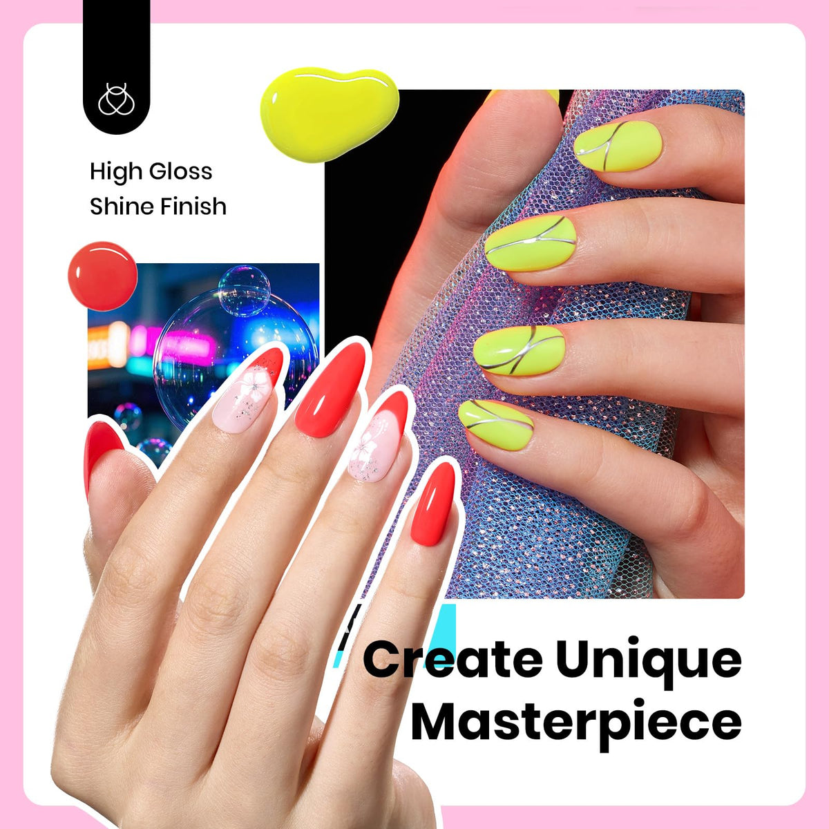 Beetles nails in use at a summer party showing bright neon manicure impact benefit