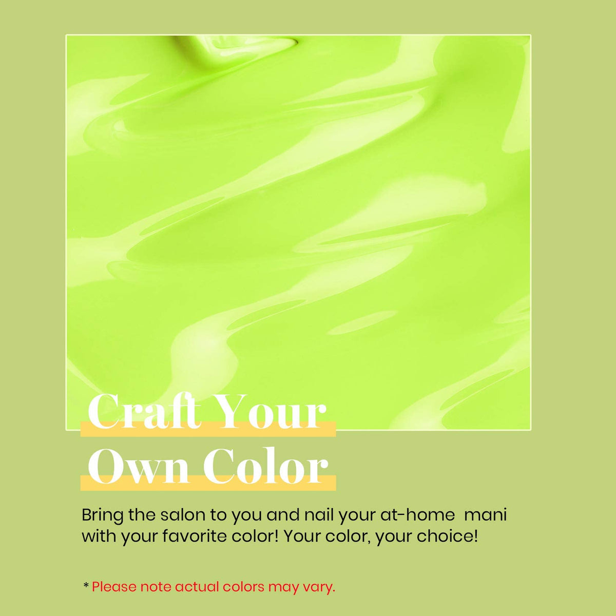 Beetles brush stroke of neon green demonstrating smooth even coverage