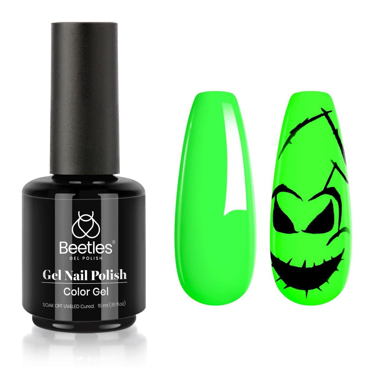 Beetles finished manicure at party showing neon green nails that pop