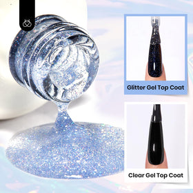 beetles nail swatch with reflective silver sparkle showcasing high-shine result