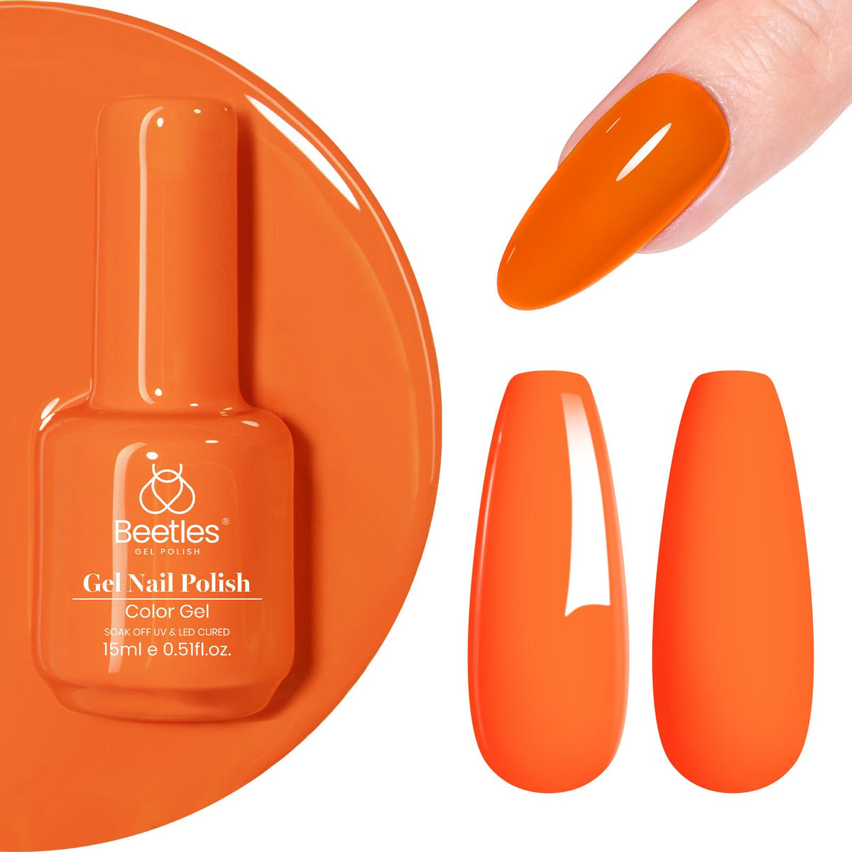 beetles bright peach coral bottle front view showing vibrant shade and brand