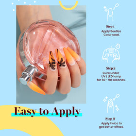 beetles nails in natural light displaying cured glossy peach coral finish