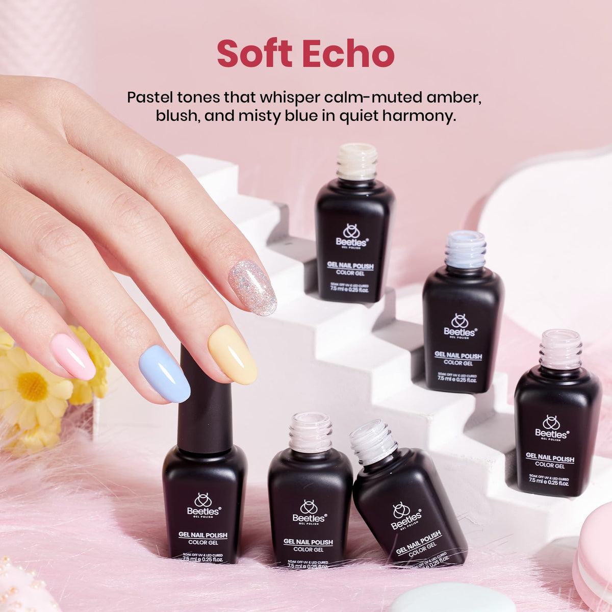 Beetles pastel shades swatched on a nail wheel demonstrating true color payoff