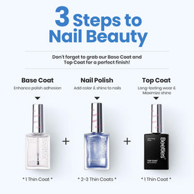 Beetles hand holding glass with blue nails showcasing salon-quality finish benefit