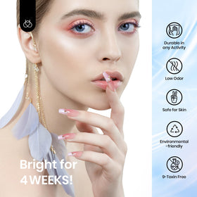 Beetles cured manicure on hand in lifestyle scene showing glossy, long-lasting finish