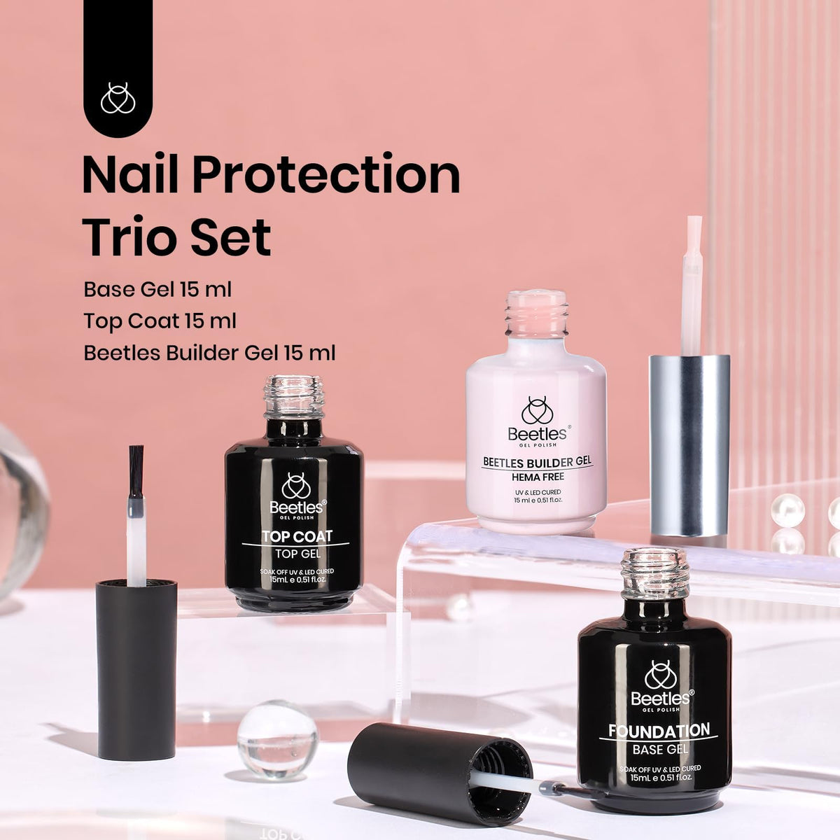 Beetles pink builder gel bottle close-up showing precise brush and color