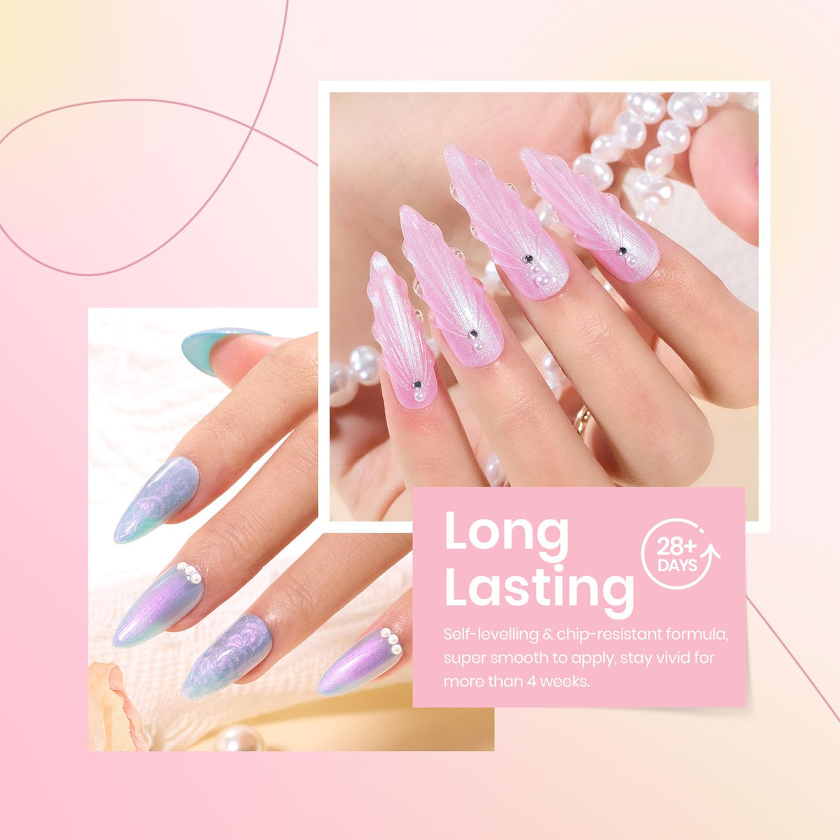 Beetles polish applied on hands in lifestyle setting benefit: wearable salon finish