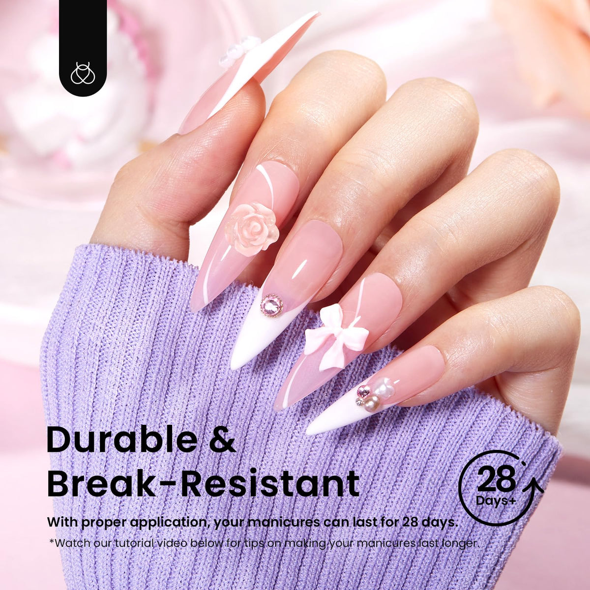 Beetles Gel Polish finished polished stiletto nails in lifestyle scene, showcases style result