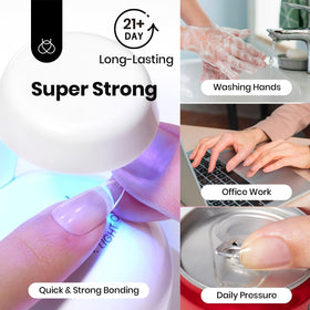 beetles press-on demo during placement showing secure bond for long-lasting wear
