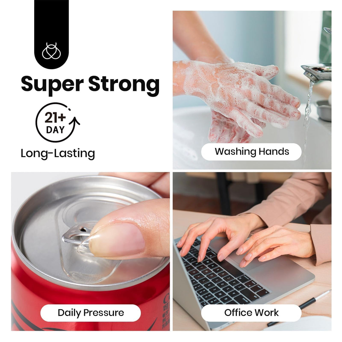 Beetles clear press-on nails bonded to natural nails for long-lasting hold
