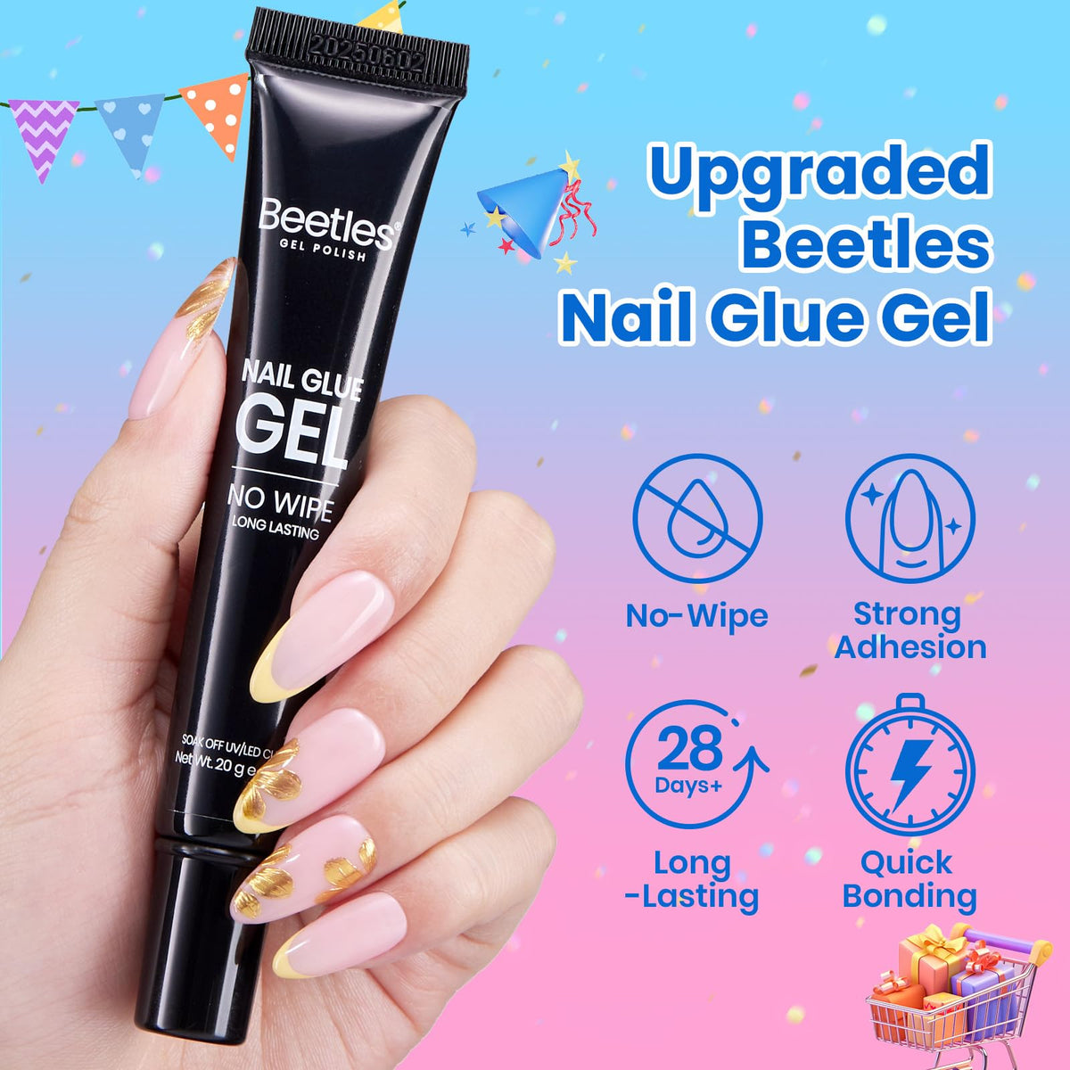 beetles press-on nails applied on model hand showing long-lasting natural look benefit