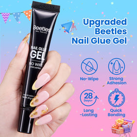 beetles press-on nails applied on model hand showing long-lasting natural look benefit