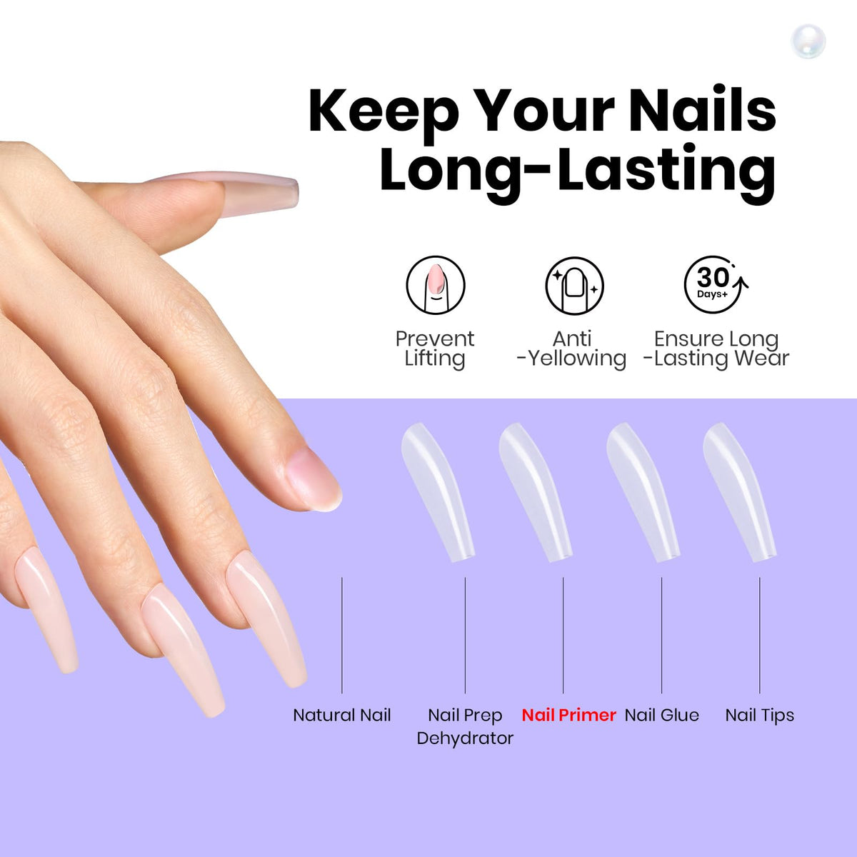 Beetles Gel Polish primer on natural nail showing improved adhesion
