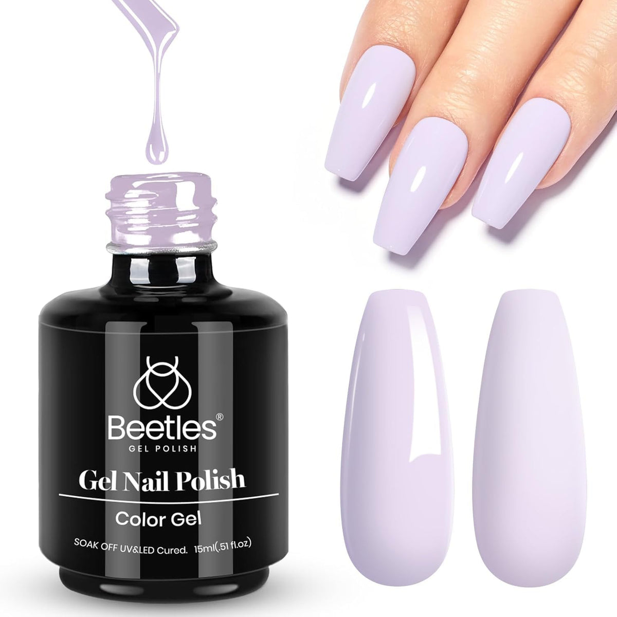 Beetles Gel Polish front bottle showing lilac color and 15ml volume benefit