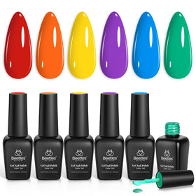 beetles front packaging showing six neon bottles and rainbow display for vibrant manicures