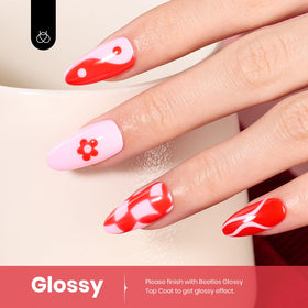 Beetles red gel polish brush stroke closeup showing smooth texture for streak-free application