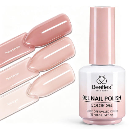 Beetles Rose Milk bottle front view showing elegant nude shade and compact size