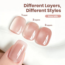 Hand with Rose Milk manicure showing Beetles natural nude look and versatility