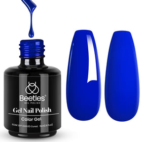 Beetles Sapphire Love front bottle showing royal blue gel polish and 15ml size benefit