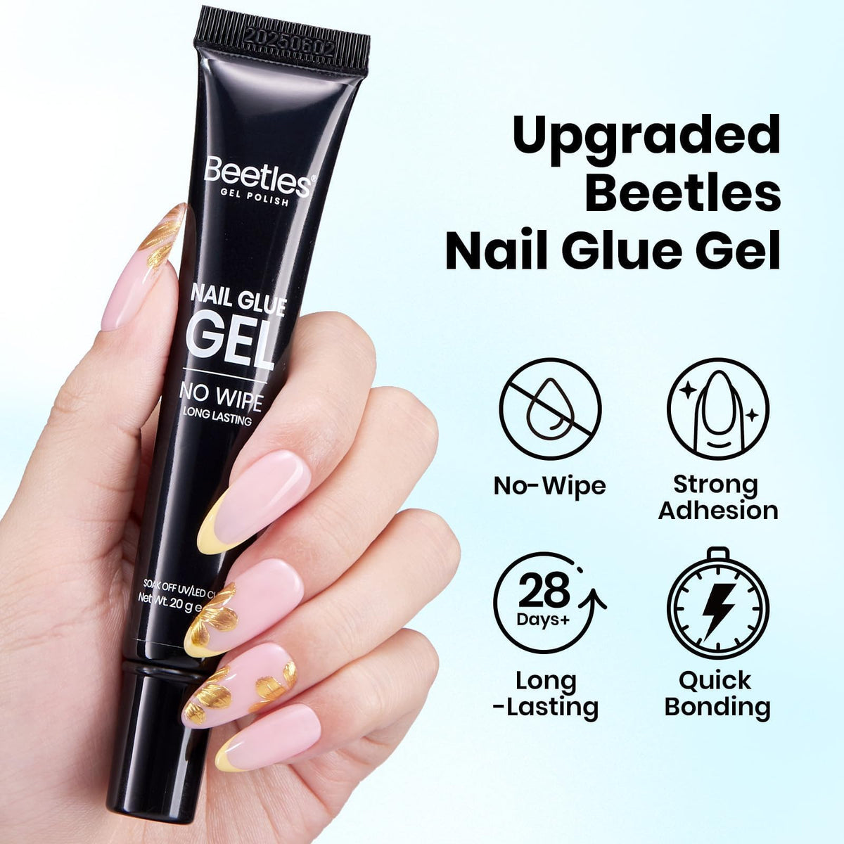 Beetles 20g bottle held in hand showing compact size and travel convenience