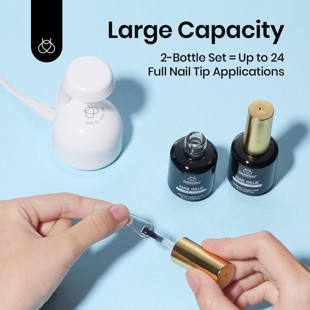 beetles held in hand to show 15ml size, compact supply for many sets