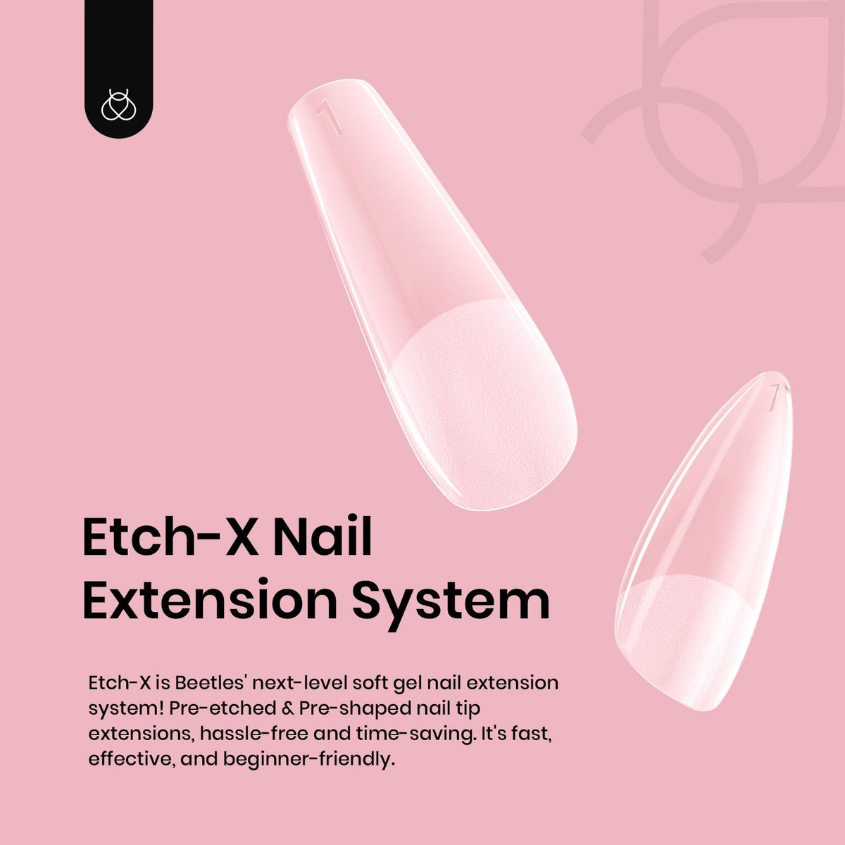 Beetles Gel Polish tips beside natural nail for scale, realistic length comparison benefit