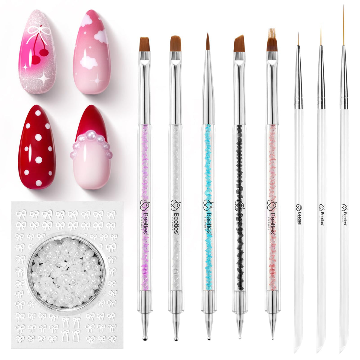 Beetles Gel Polish brushes next to a ruler for scale comparison to show compact portable size