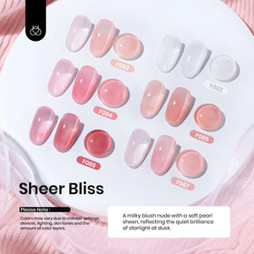 beetles six shades array laid out to compare milky white and soft pinks