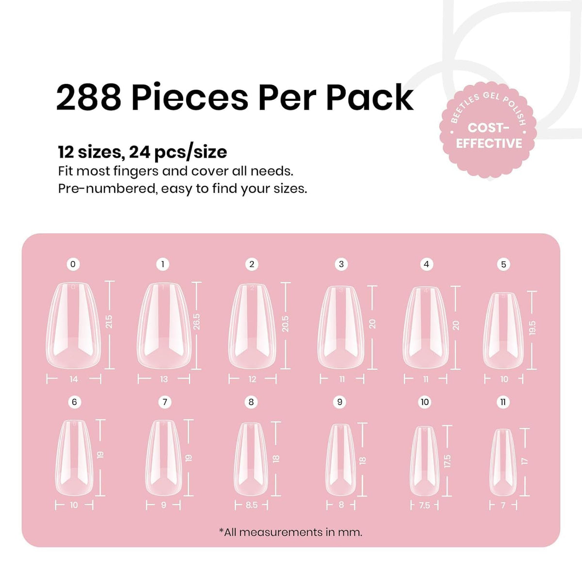 Beetles numbered sizes 0–11 displayed for easy size matching and organization benefit