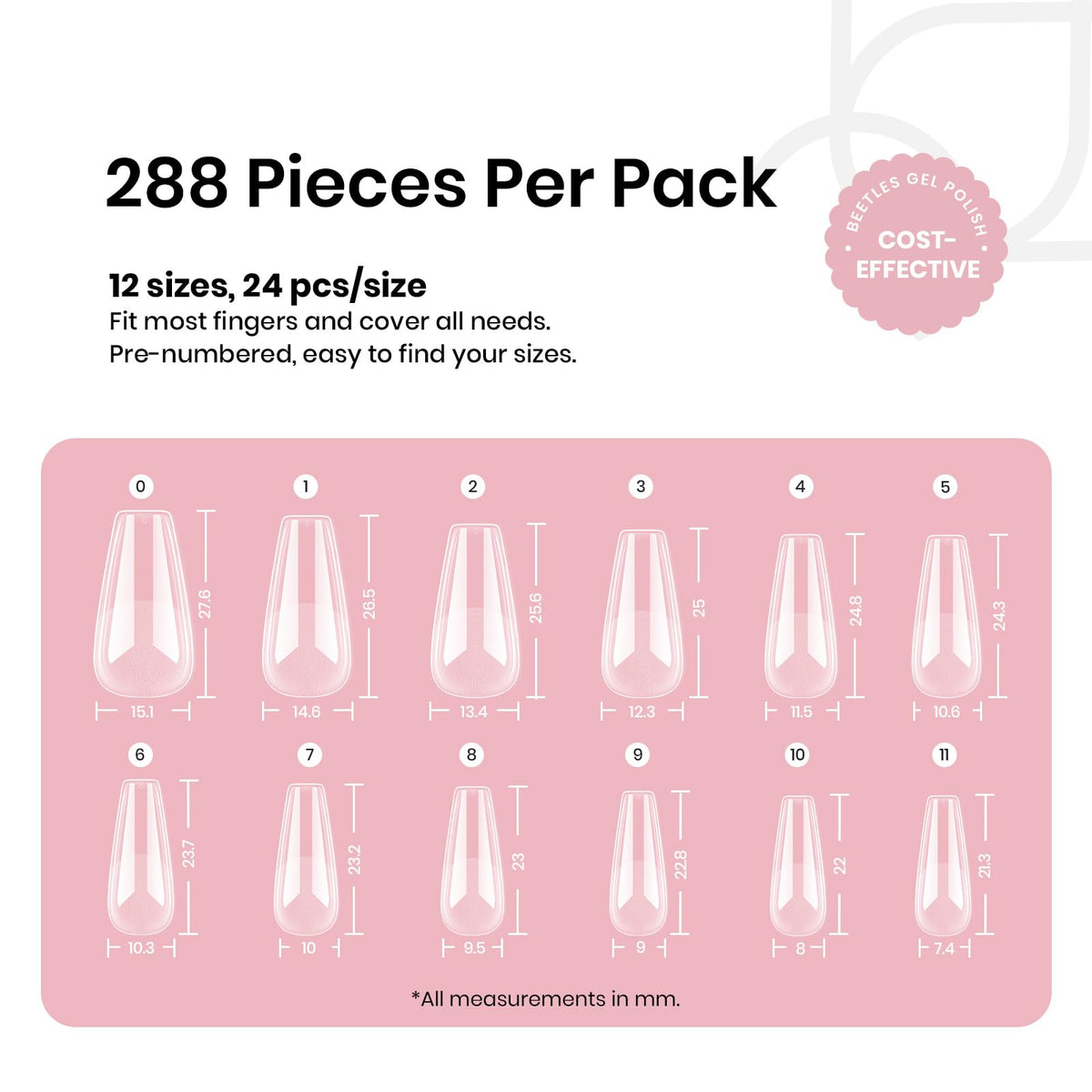 Beetles Gel Polish numbered sizes 0 to 11 laid out for fast size matching benefit