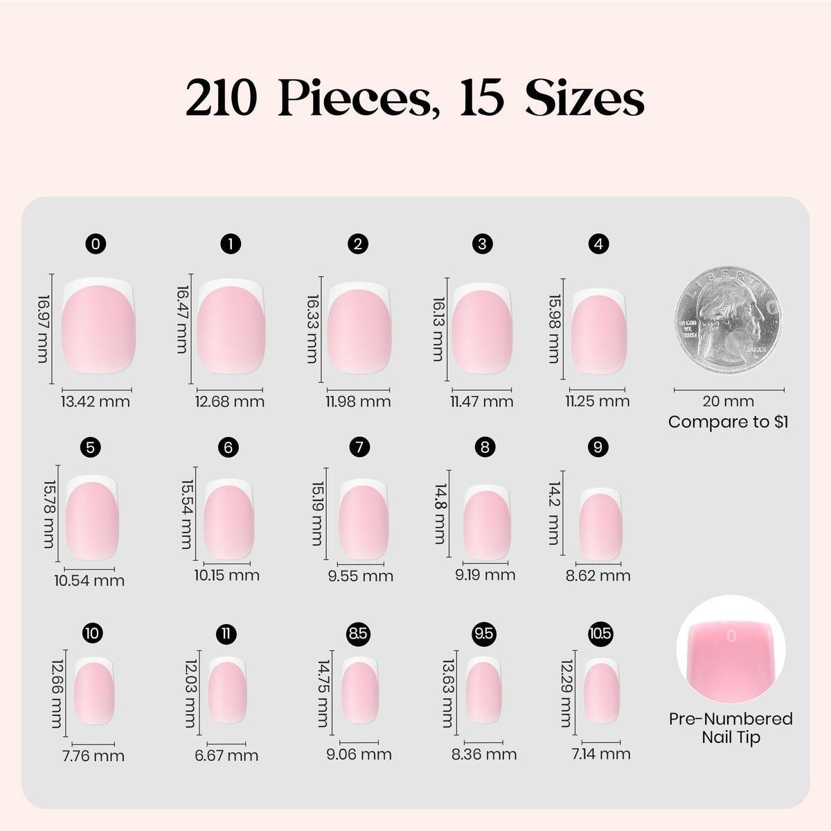 beetles layout of 15 sizes labeled 0–14 for fast size matching and selection