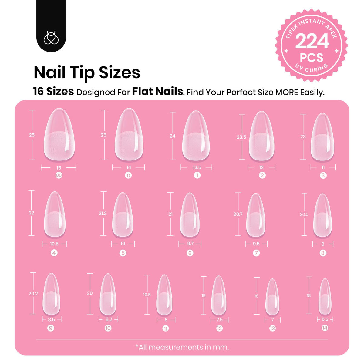 beetles Gel Polish layout of 16-tip sizes 00–14 for accurate fitting