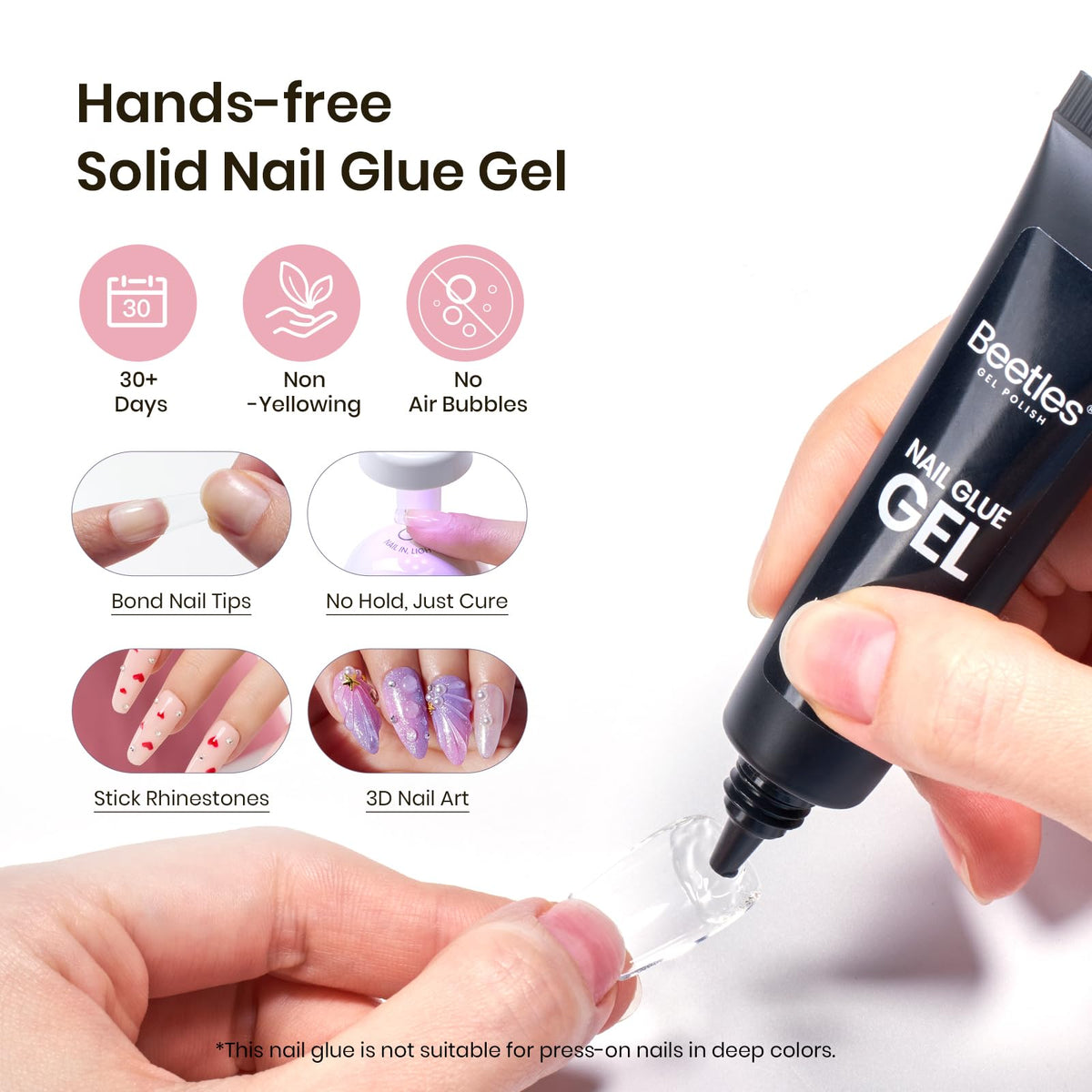 Beetles solid glue tube detail for precise, hands-free application