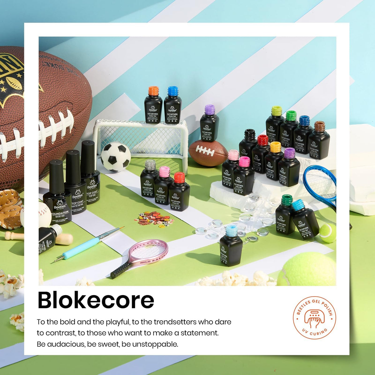 beetles sports nail charms on nails adding blokecore accents for playful summer designs