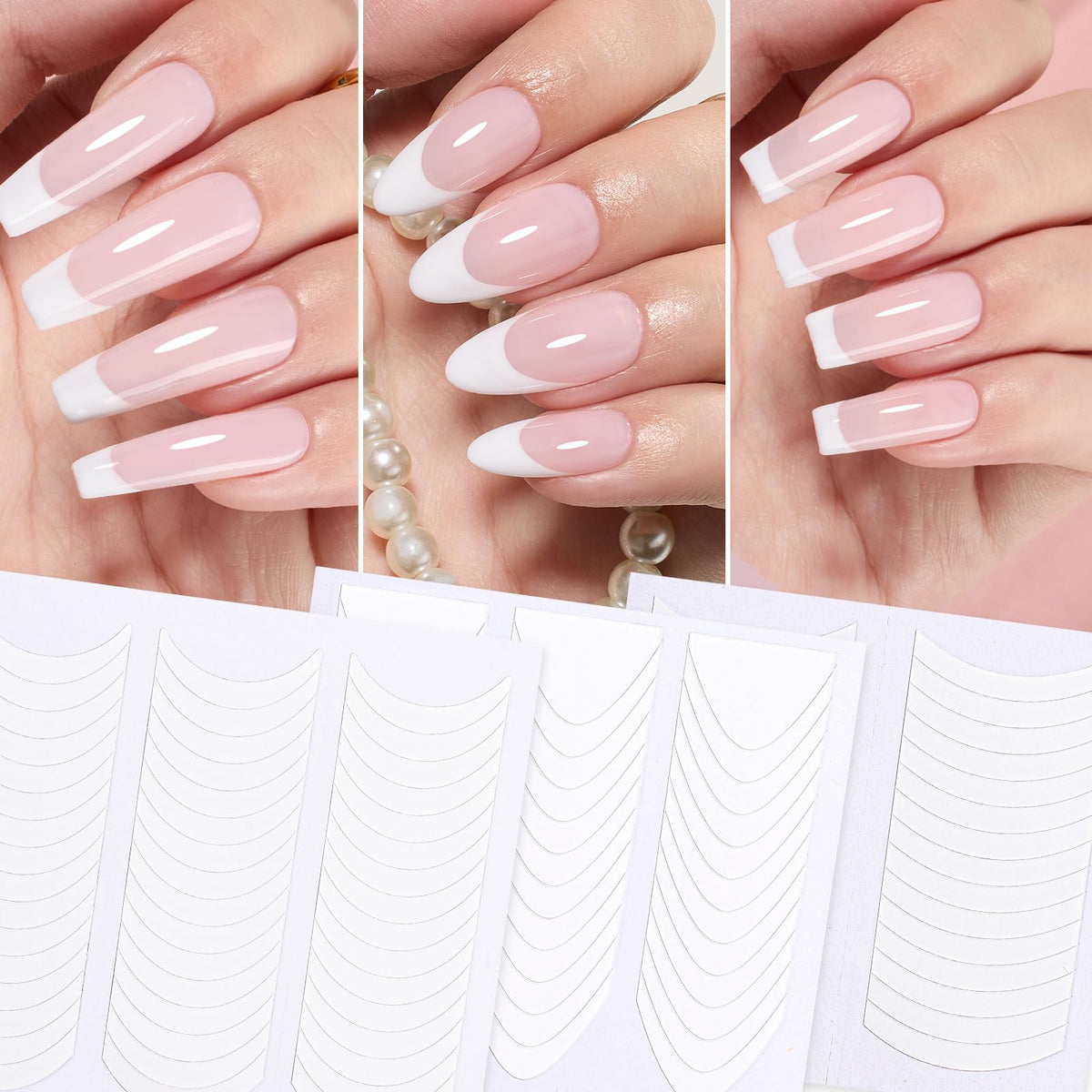 beetles sticker sheet close-up displaying three arc shapes for precise French tips