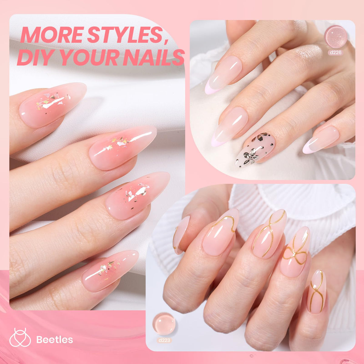beetles swatch fan displaying six nude peach pink shades for selection