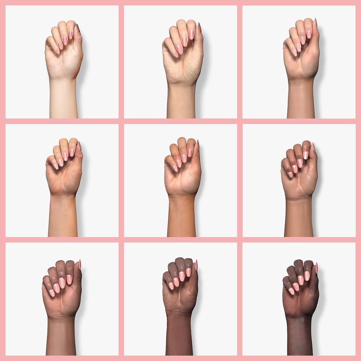 Beetles swatch on fingers demonstrating sheer nude pink for subtle concealing effect